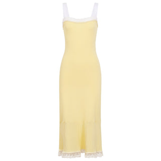 Lace Trim Ribbed Knit Long Dress
