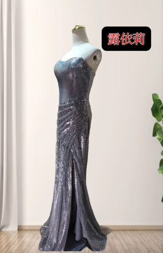 Crystal Mesh Strapless Sleeveless Long Dress