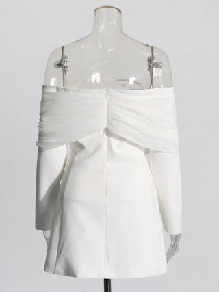 Off-Shoulder Tulle Draped Blazer Dress