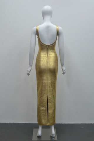 Luminous Metallic Bandage Sleeveless Long  Dress