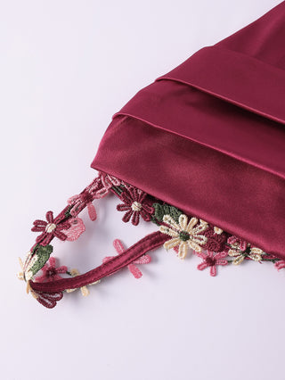 Floral Strap Satin Long Dress with Sleeveless Cowl Neck Design