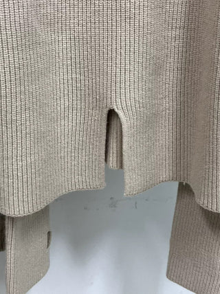 High-Neck Ribbed Knit Sweater with Cape-Style Sleeves