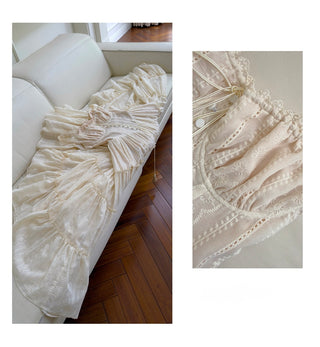 Embroidered Lace Corset Sleeveless Long Dress with Tiered Skirt