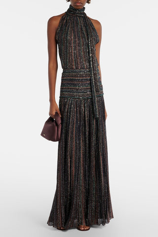Shimmer Striped Halter Neck Top & Long Skirt Set