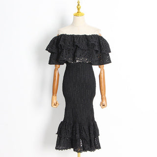 Embroidered Off Shoulder Crop   Ruffled Halfway  Set