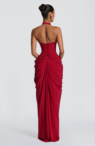 Draped Halter Corset Long Dress with High Slit