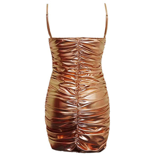 Golden Sleeveless Metallic Backless Body-con Mini Dress