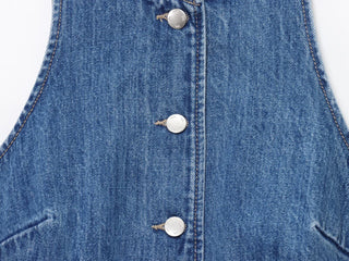 Sculpted Button-Front Denim Mini Dress — Sleeveless Fitted A-Line