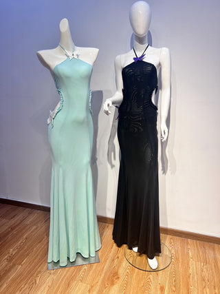 Butterfly Halter Mermaid Long Dress with Side Cutouts