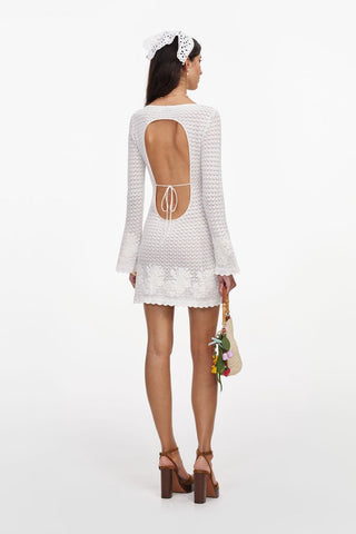 Open Back Knit Mini Dress with Long Flared Sleeves
