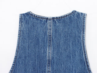 Sculpted Button-Front Denim Mini Dress — Sleeveless Fitted A-Line