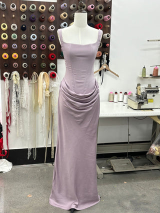 Structured Corset Back Long Dress with Draped Silhouette