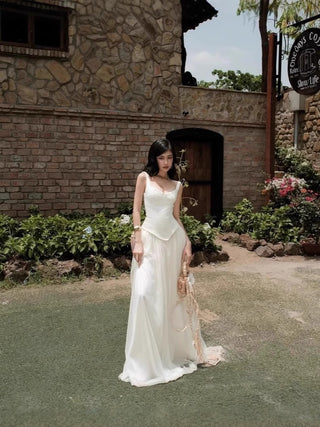 Corset Long Dress with Flowing Chiffon Skirt