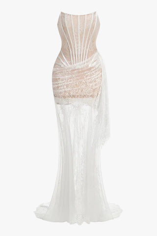 Lace Corset Draped Sheer Long Dress