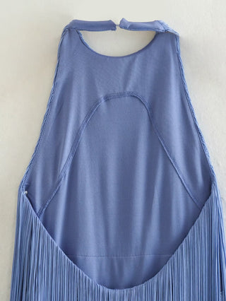 Backless Fringe Halter Mini Dress