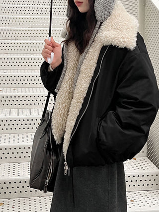 Oversized Faux Shearling Collar Puffer Jacket
