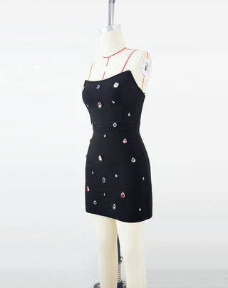 Sleeveless Embellished Jewel Bandage Mini Dress – Structured Fit Design