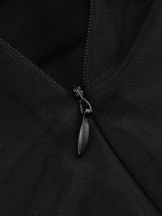 Off-Shoulder Ruffle Mesh-Sleeve Bodycon Mini Dress