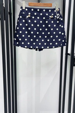 Polka Dot Top & Skort Set – Gold Button Detail, Side Buckle Accent & High-Waisted Skort