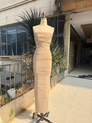 Halter Neck Ruched Open-Back Long Dress