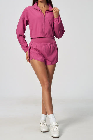 Cropped Zip-Up Jacket & High-Waisted Shorts Set