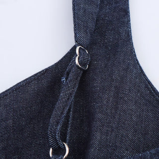 Button Front Denim Midi Dress with Adjustable Straps