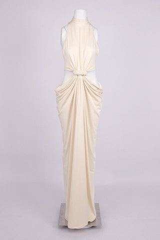 Luxe Halter Neck Cut-Out Long Dress with Draped Knot Detail