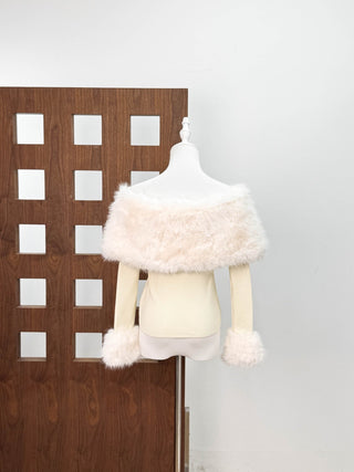 Faux Fur Off-Shoulder Top & Mini Skirt Two-Piece Set