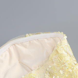Elegant Strapless Floral Lace Embroidered Long Dress with Sequin Detail