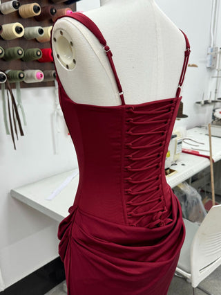 Structured Corset Back Long Dress with Draped Silhouette