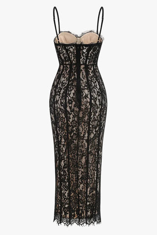Sleeveless Floral Lace Midi Dress with Corset Bodice