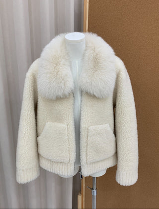 Luxury Teddy Shearling Jacket with Plush Faux Fur Collar – Warm Zip Winter Coat