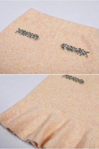 Crystal-Embellished Soft Wool Set – Cropped Jacket and Ruffled Mini Skirt
