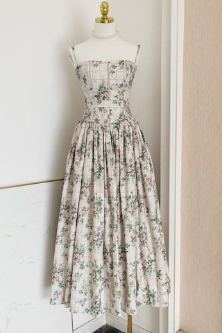Vintage Garden Inspired Floral Corset Maxi Dress