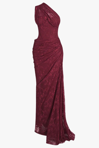 One-Shoulder Lace Long Dress with Sculpted Corset Fit