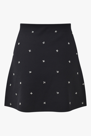 Pearl Accent Knit Two-Piece Set – Sleeveless Crop Top & Mini Skirt