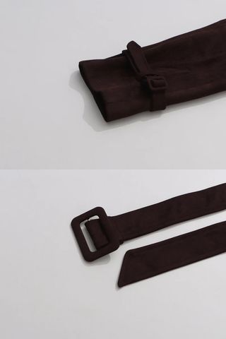 Cropped Faux Suede Jacket with Belt & Cuff Buckles