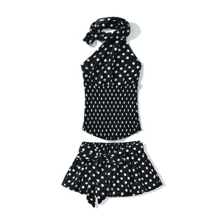 Polka Dot Halter Top & Bubble Mini Skirt Set