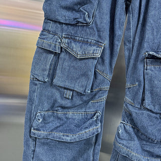 Multi-Pocket Wide Leg Cargo Jeans