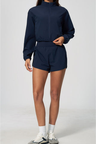 Cropped Zip-Up Jacket & High-Waisted Shorts Set