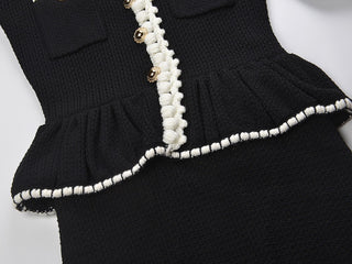 Contrast Trim Peplum Knit Top & Long Skirt Set
