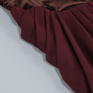 Sleeveless Velvet Corset Long Dress with Mesh Straps & Draped Chiffon Skirt