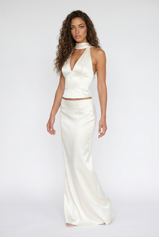 Elegant Satin Halter Top & Long Skirt Set