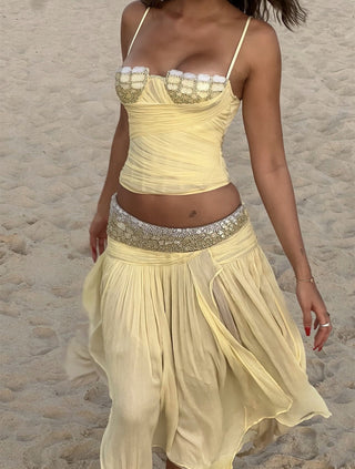 Embellished Corset Top & Draped Long Skirt Set