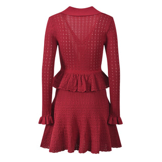 Long Sleeve Knit Peplum Mini Dress with Button Front Detail