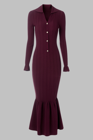 Elegant Ribbed Knit Long Dress