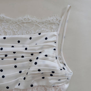 Polka Dot Lace Panel Ruched Midi Dress