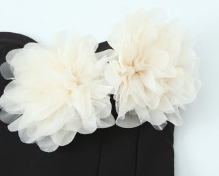 Strapless Corset-Style Mini Dress with Floral Appliqué Detail