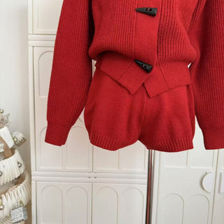 Ribbed Knit Cropped Jacket & High-Waist Shorts Set