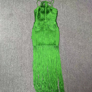 Fringe Halter Neck Bandage Long Evening Dress